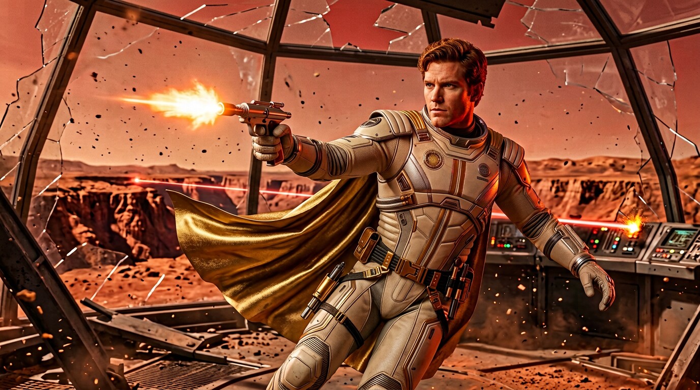 Captain Future combat dans un dôme martien brisé