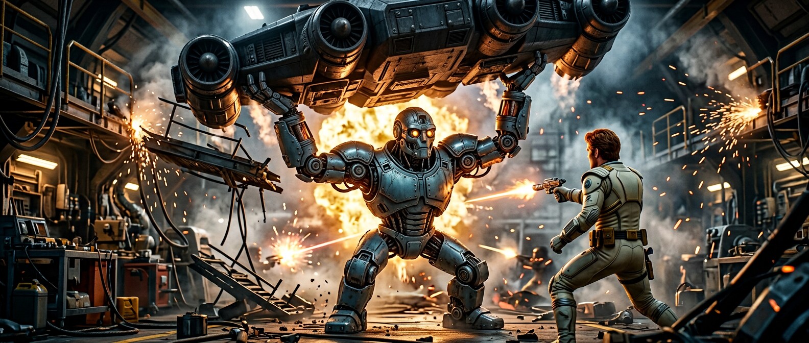 Grag soulevant un vaisseau ennemi pour protéger Captain Future
