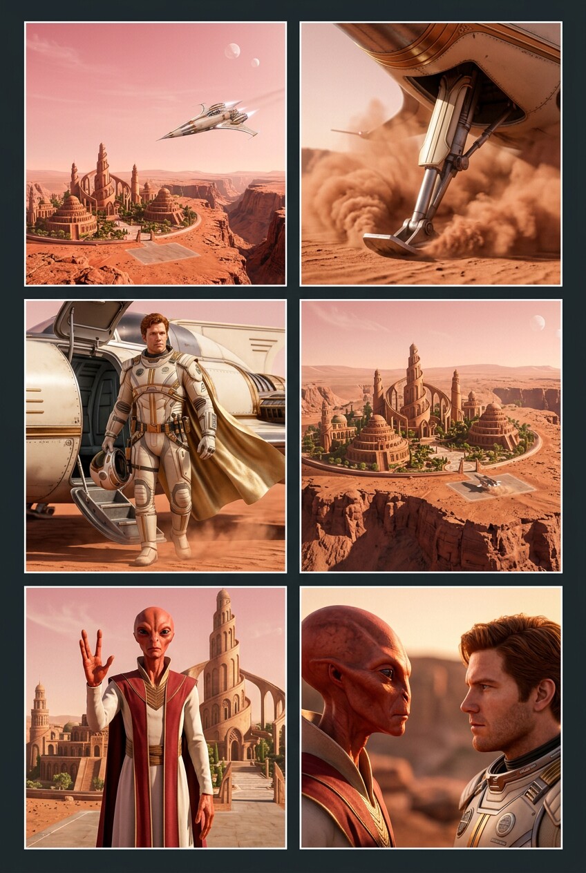 Page 1 du roman graphique : l'arrivée de Captain Future sur Mars