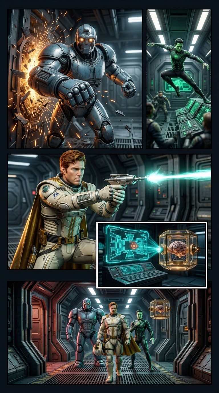 Page 2 du roman graphique : séquence d'action des Futuremen